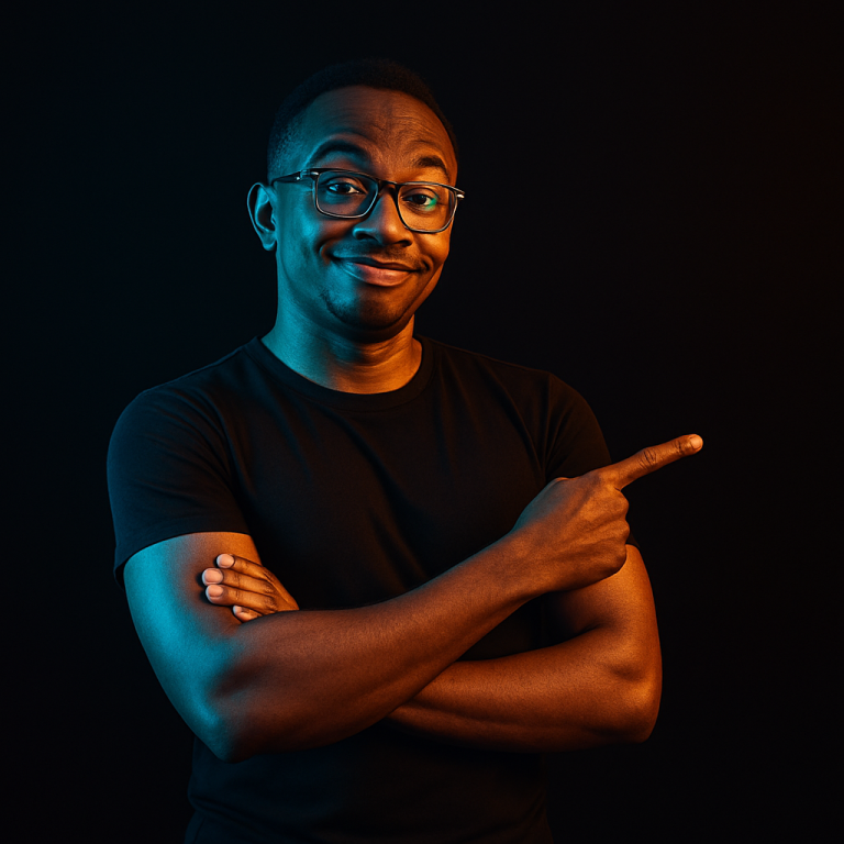 confident expression in contrasting light