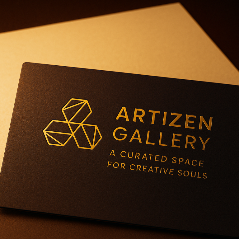 golden branding on dark cardstock